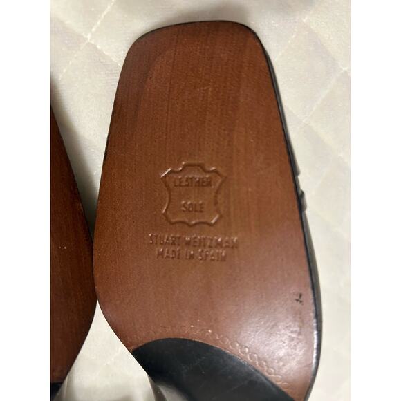 Stuart Weitzman Sz 8 B Bronze Leather Pumps Block Heels Square Toe Formal Shoes - Picture 11 of 13